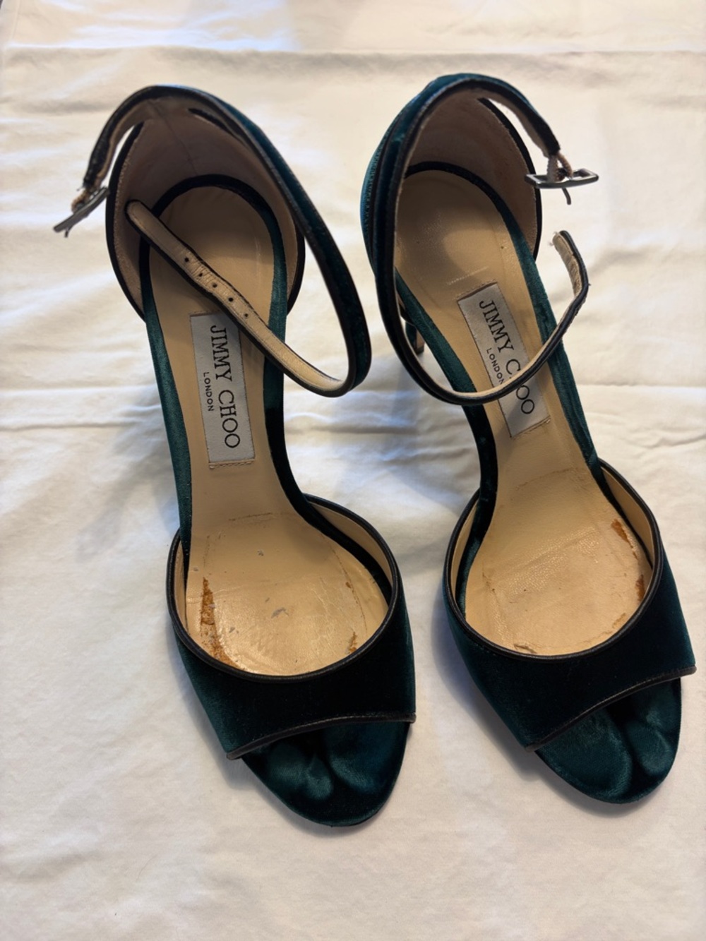 Jimmy Choo Teal Satin Open-Toe Ankle-Strap Heels